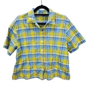 Mountain Lake Shirt Womens XL Casuals Plaid Short Sleeve Collared Side Slit Top